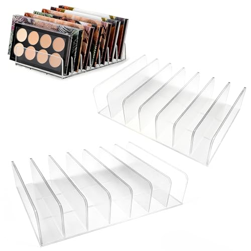 2 Pack Acrylic Makeup Eyeshadow Palette Organizer 7-Slot Clear Cosmetic Display Case Cosmetic Display Storage Holder Fit Eyeshadow Palette CD Phone Case Facial Mask Clear Cosmetic Organizer