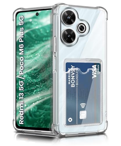 Image of WOW IMAGINE Transparent Back Cover Case for Mi Redmi 13 5G | Poco M6 Plus 5G | Flexible Built-in Slim Card Pockets Wallet | 360 Camera Protection TPU | Soft Silicone Mobile Cover - Transparent