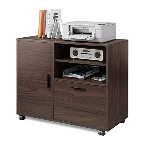 Accesorios de oficina Archivador Archivador lateral de madera con 1 cajón Soporte para impresora con puerta de almacenamiento y estantes Archivador móvil grande para oficina en casa Muebles de ofici