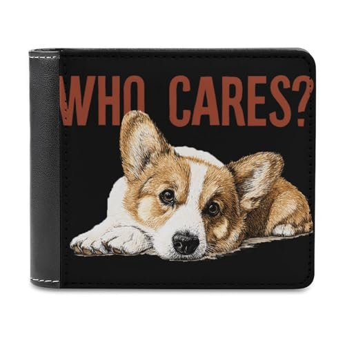 Corgi Dog Who Cares Slim Leather Biford Wallet for Men with 6 Card Holders Cash Pockets for Travel