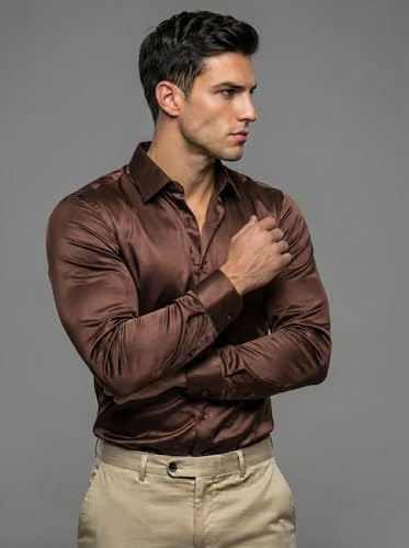 Image of Diverse Men's Satin Casual Shirt | Premium Solid Poly Satin | Wrinkle-Free, Full Sleeve Regular Fit Office, Business Wear