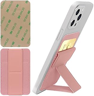 Skycase Card Holder for Back of Phone,[Phone Stand] Stick on Wallet,PU Leather Credit Cards Holder for Cell Phone with 3M Adhesive Sticker for Smart Phones,pink