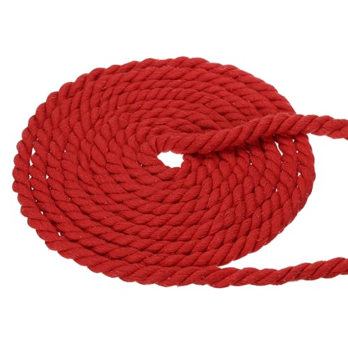 PATIKIL 1/2 Inch x 50 Feet Natural Twisted Cotton Rope 3 Strand Strong Thick Cotton Rope Tug of War Rope for Railings Crafts Home Decor Red