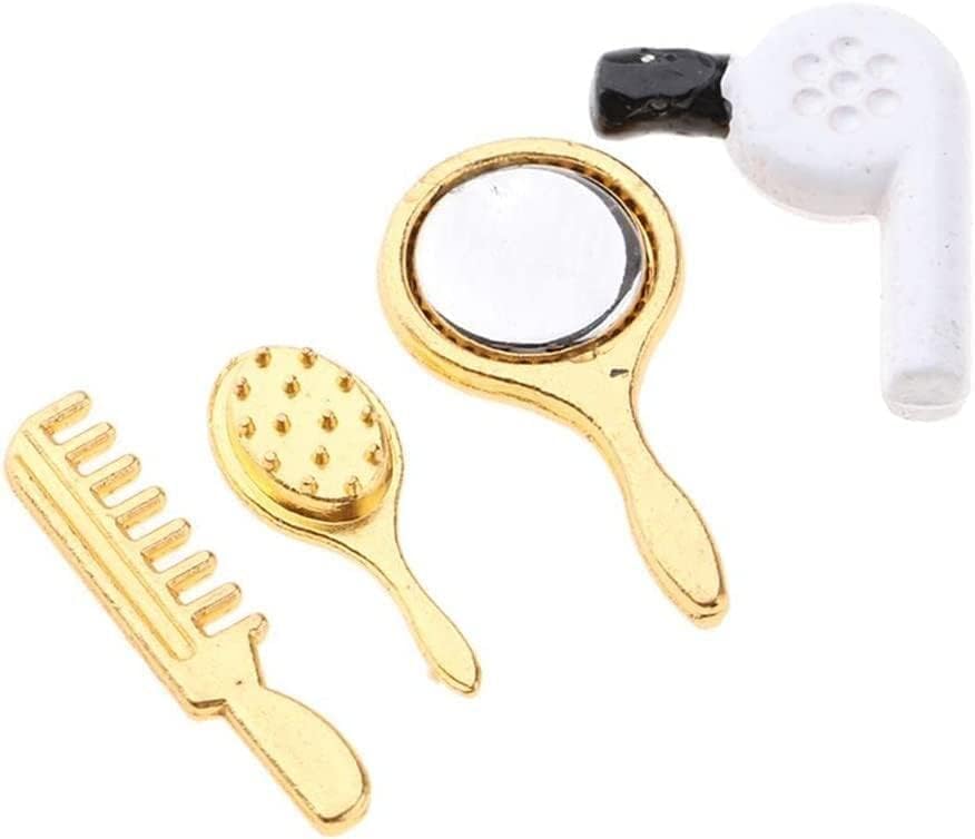 4Pcs Miniature Comb Hair Dryer Mirror Makeup Set /12 Dollhouse Decorations Accessories