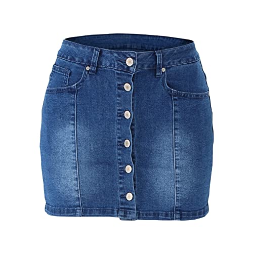 LONGYIDA Women's Casual Short Denim Skirt Y2K Stretchy Jean Skirt Washed Frayed A-Line Denim Jean Short Skirt2