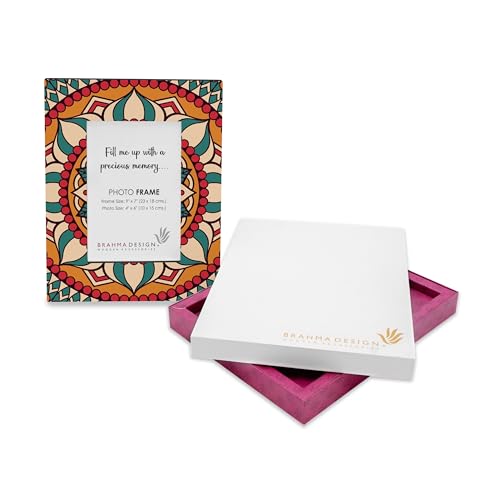 Image of Photo Frame with Gift Box | Size: 9 inch x 7 inch (Photo 4 inch x 6 inch) | Red Mandala | Aesthetic Decorative Photo Frame for Wall Mount and Tabletop