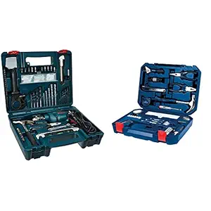 Bosch GSB 600 RE 13mm 600 Watt Smart Drill Kit and 2.607.002.790 All-in-One Metal Hand Tool Kit Combo (Blue, 108-Pieces)
