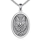 Celtic Owl Necklace 925 Sterling Silver Viking Nordic Celtic Knot Pendant Owl Jewelry Gift for Women Men