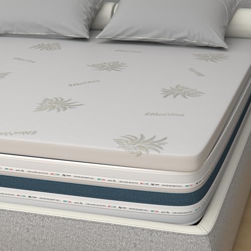 miasuite i sogni italiani Topper H3 Topper viscoelástico 80x190x3 cm, Tejido Aloe Vera, Sobrecolchon de Espuma con Memoria - Funda Extraíble y Lavable