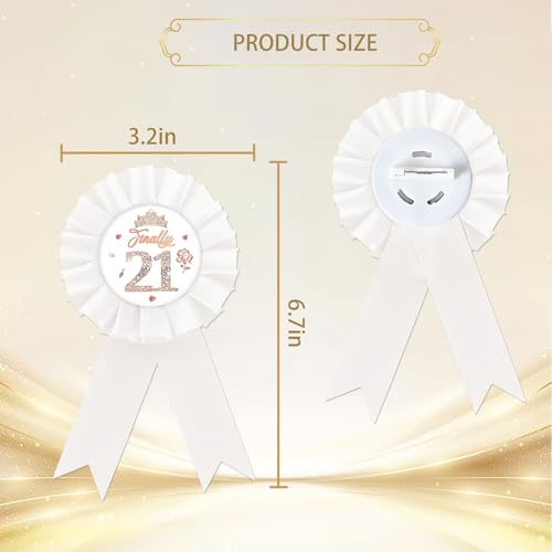 Image of Finally 21 Tinplate Badge, Happy 21st Birthday Button, Rose Gold Crown Badge Pin for Women, Diamond Brooch Buttons for Twenty One Birthday Party