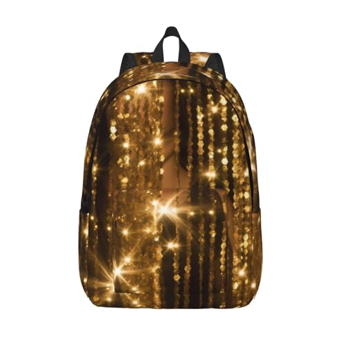Goldener Pailletten-Rucksack, für Herren und Damen, Schulrucksack, 39,6/43,2 cm (15,6/17 Zoll), Laptop-Rucksack, wasserdicht, lässig, leicht, Reisen, Leinwand, Tagesrucksack, College
