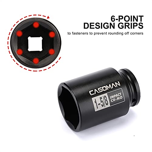image for CASOMAN 6-Point 1/2-Inch Drive Deep Impact Socket- 1-5/8