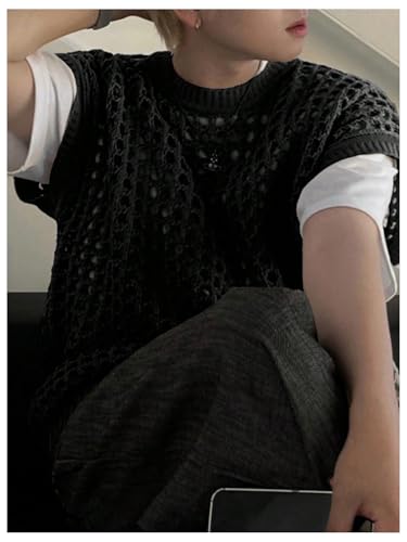 Floerns Men's Hollow Out Dolman Sleeve Sweater Vest Crochet Knit Pullover Top3