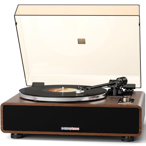 DIGITNOW Vinyl Record Player with Magnetic Cartridge, High Fidelity Belt Drive Turntable with Built-in Speakers & Phono Preamp, Wireless Playback and Aux-in Functionality, Auto Off