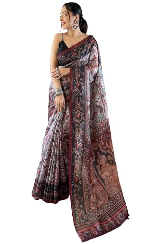 SGF11 Women's Kalamkari Cotton Linen Silk Saree With Blouse Piece product image 7