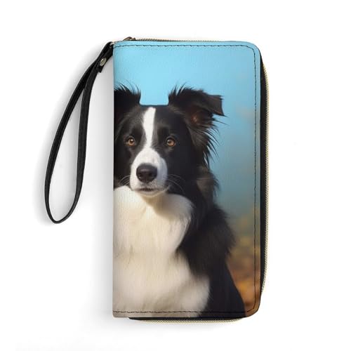 Border Collie Wallets for Women Long Wristlet Leather Wallets with Zipper Holder Large Capacity Coin Pocket