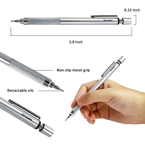 Leozie Mechanical Pencil, Graph Gear 1000 Metal Mechanical Pencils 0.7Mm, 2 Lead Mechanical Pencil 07 With Eraser And Lead Refills,Metallic Grip,Mechanical Pencil For Writing,Drafting,Drawing #TOP1