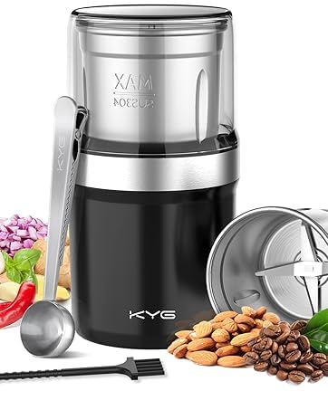 KYG Electric Coffee Grinder, 2 Removable Bowls, Black