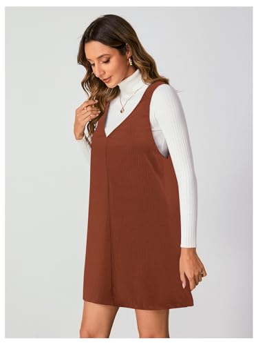 Image of Milumia Women V Neck Corduroy Overall Dress 2026 Spring Mini Pinafore Jumper Dress