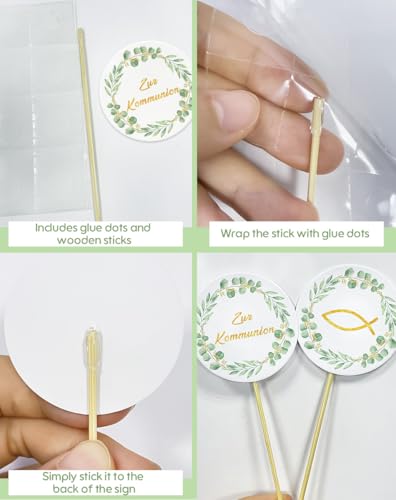 Cake Topper Kommunion, 24 Stück Fisch Eukalyptus Cupcake Torte Deko, Zur Kommunion Erstkommunion Tortendeko Junge Mädchen, Personalisiert Muffin Deko Party