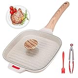 Bobikuke Nonstick Grill Pan,10 Inch Steak Pan Griddle Pan with Glass Lid ,Breakfast Pans for Meats...