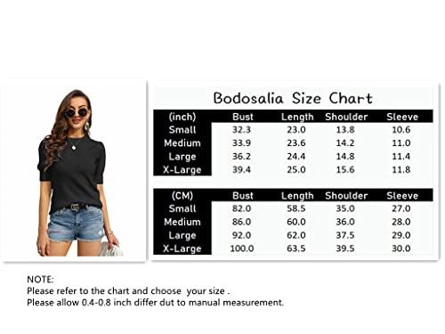 Bodosalia Womens Puff Short Sleeve Sweater Crew Neck Pullover Tops Ribbed Knit Sweater Blouse Black #TOP4