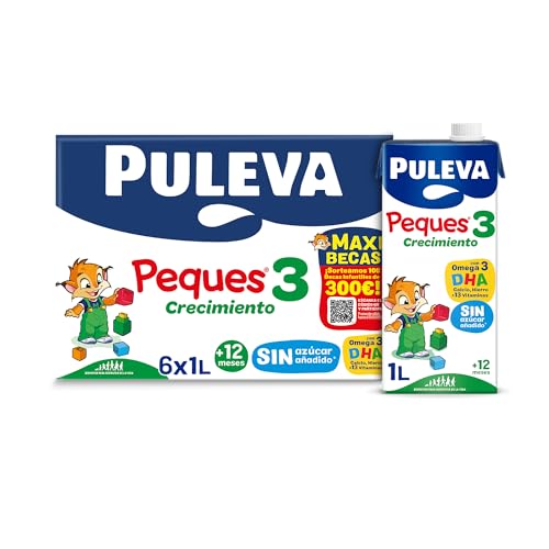 Pulvera Puleva Peques Leche de Crecimiento Tipo 3, Sin Sabor, 6 X 1L, 6000 Mililitros
