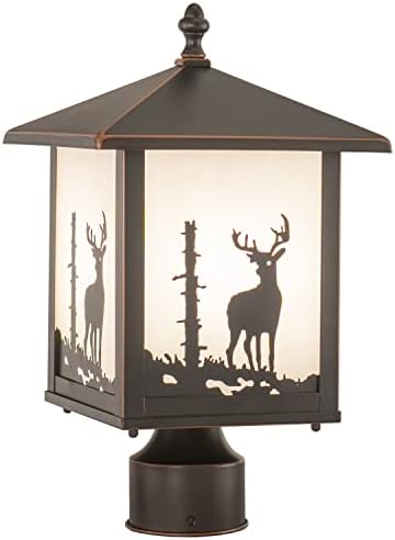 VAXCEL Bryce 1L Bronze Rustic Outdoor Deer Tree Post Light White Glass