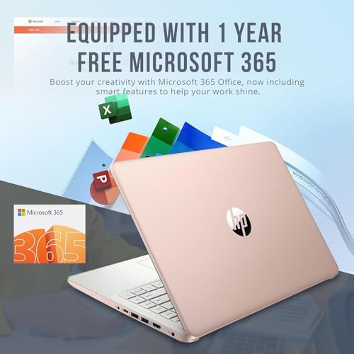 Image of HP 2024 Stream 14 inch HD Thin and Light Laptop, Intel Celeron N4120, 16GB RAM, 128GB eMMC Storage, Long Battery Life, HD Webcam, HDMI, Rose Gold, Office 365 1-Year, Windows 11 S, 128GB Cuertns MicroSD