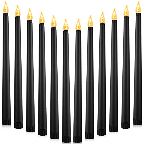 12 velas LED cónicas sin goteo, sin perfume, sin llama, velas de cena para San Valentín, bodas, iglesia, graduación, Hanukkah, Navidad, otoño, celebración (negro)