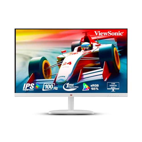 ViewSonic VA2432-H-W 24-inch (60.96 cm) Full HD1080p IPS Monitor |100 Hz |1ms | AMD Free Sync | Slim | Bezel Less | Low Blue Light |Flicker-Free| Tilt | sRGB 104% | HDMI, VGA, Audio Out | White