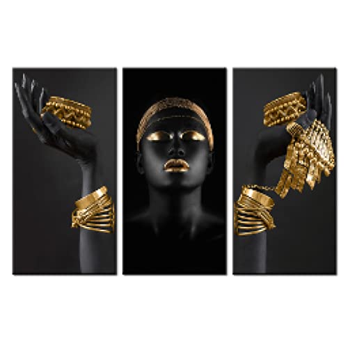 Toile femme africaine noire avec bijoux peinture murale salon 30x60cm sans cadre