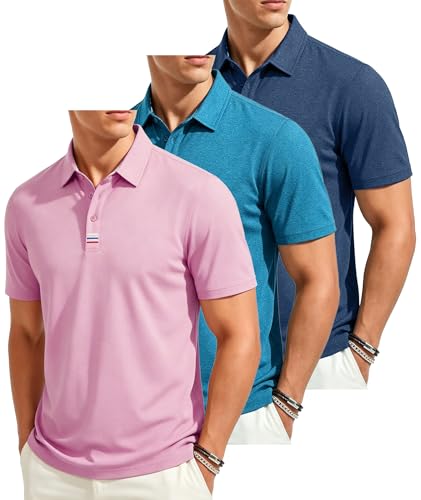 Image of ZITY 3 Pack Polo Shirts for Men Work Golf Sport Shirt Short Sleeve Casual Lightweight Breathable 3 Button Classic T-Shirt 2XL