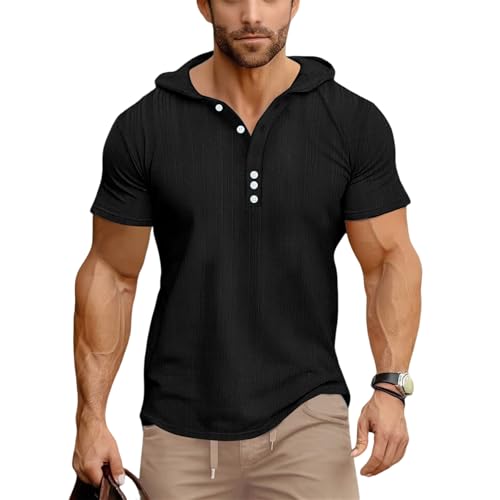 Mens Hoodie with 1/4 Zipper Up Casual Summer Tops Athletic Shirts Short Sleeve Plain Tops Fitted Muscle Shirts