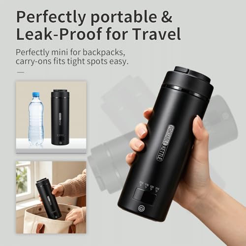Image of Travel Electric Kettle Small, Smart Water Bottle with 4 temperature control, 450 mL Portable Self Heating Kettle with Leak-Proof for Dormitories, Offices, Business Travel Hotels, 120V