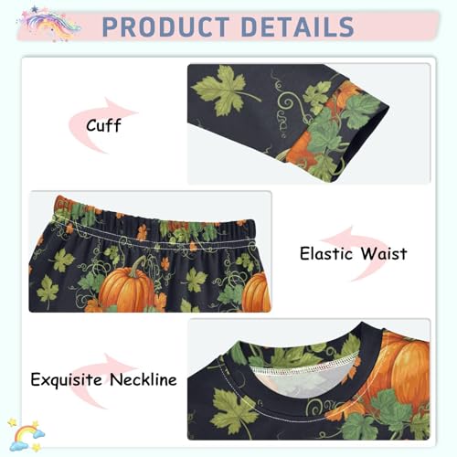 Pajama Sets Long Sleeve Pumpkin Green Leaves Pattern Soft Comfy Sleepwear 2 Piece PJS 3-8T4
