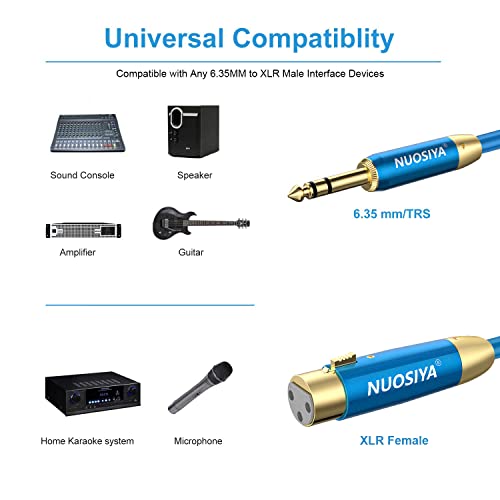 Nuosiya Xlr Female To 1/4 (6.35Mm) Trs Cables 6Ft 2-Pack, Trs To Xlr Female Gold Plated Balanced Speaker Cord Quarter Inch Jack Lead Stereo Signal Interconnect Wire For Microphone, Mixer, Amplifier #TOP3