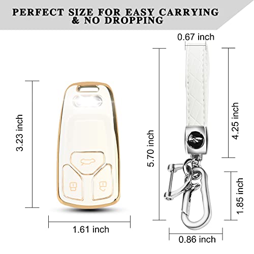 Qbuc For Audi Key Fob Cover Case With Leather Keychain Clip For Audi A4 A5 Q5 Q7 Rs4 Rs5 S4 S5 Sq5 Sq7 Tt Tts Tt-Rs (White) #TOP4