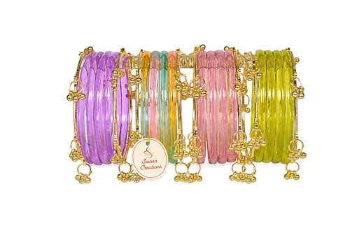Image of Swara Creations Jelly Bangles for women| Glass Crystal Bangles with Kashmiri Ghungroo Chudi| Pink, Purple Red Green Multicolor Bangles for women |Size2.4, 2.6, 2.8