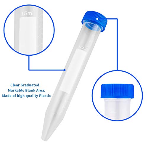 Ackers Conical Centrifuge Tubes 15Ml, 100Pcs Sterile Plastic Test Tubes With Screw Caps, Polypropylene Container With Graduated And Write-On Spot, Non-Pyrogenic, Dn/Rnase Free | 2 Test Tube Racks #TOP3