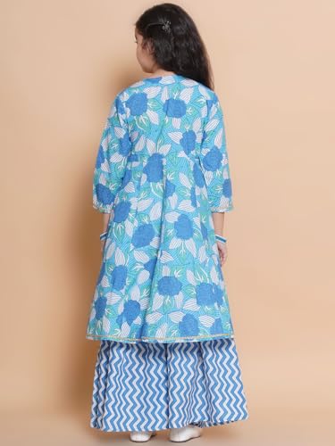 Image of Bitiya By Bhama Girls Floral Printed V-Neck Gotta Patti Pure Cotton Kurta with Sharara(TKS200)