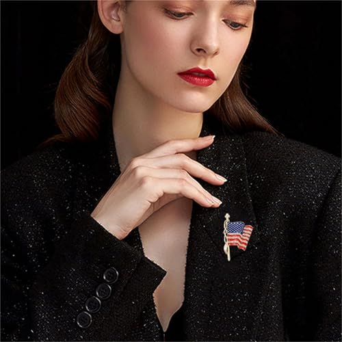 Image of coadipress American Flag Brooches for Women Men Rhinestone Crystal 4th of July American Patriotic Flag Brooches Pins Sparkle Veterans Independence Day Accessory Gifts