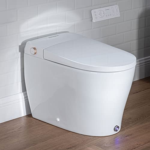 Casta Diva Smart Toilet with Built in Bidet, 1.28GPF Tankless Bidet Toilet Foot Kick Auto Flush Blackout Flush Warm Water Heated Seat Remote Control, Elongated, White Casta Diva Smart Toilet with Built in Bidet, 1.28GPF Tankless Bidet Toilet Foot Kick Auto Flush Blackout Flush Warm Water Heated Seat Remote Control, Elongated, White