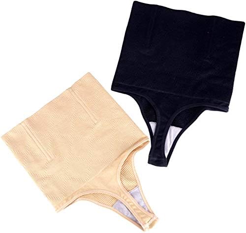 JANSION Women High Waist Cincher Girdle Tummy Slimmer Butt Lifter Thong Panty Shapewear (Large(Waist:26.5"-28.5"), Black+Beige)
