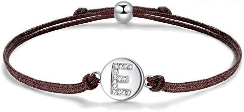 J.Endéar Initial Letter A-Z Bracelet Sterling Silver Zirconia with Filigree Cord, Handmade Bracelet for Women Girls Jewellery 24cm Adjustable