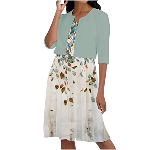 Duanmuci Dünne Rundhalsausschnitt Leger Schule Cocktailkleid Damen Knielang Schlankmacher Rüschen Elastisch Kleid Festlich Kurzärmlige Geblümte Kleid Weiblich FK1260 Cover