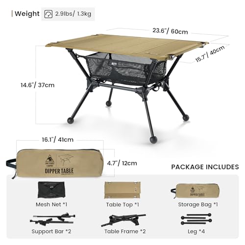 ONETIGRIS Dipper Portable Camping Table - Lightweight, Folding Design with Mesh Storage, Adjustable Height for Camping, Hiking, Tailgating, Beach, Picnic, Travel - Image 2