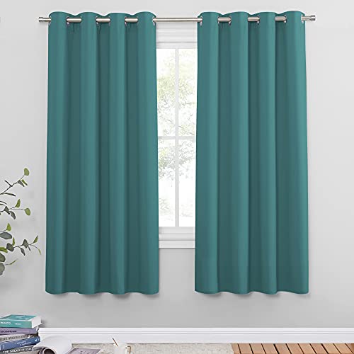 PONY DANCE Cortinas Opacas 2 Piezas para Ventanas de Salon Dormitorio, Cortina Termica Aislante Frio y Calor con Ojales, 117x137 CM, Verde Turquesa