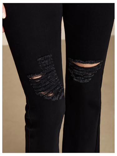 Women's Ripped Flare Jeans High Waisted Raw Hem Dressy Casual Denim Pants4