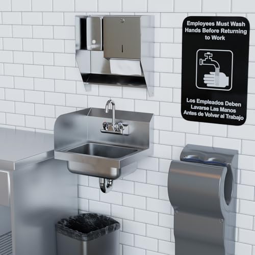 Image of AmGood Stainless Steel Wall Mount Hand Sink with Faucet and Left Sidesplash 17 inch x 15 inch | NSF Commercial Hand Washing Basin For Restaurant, Kitchen and Home | Bowl Size: 10 inch x 14 inch